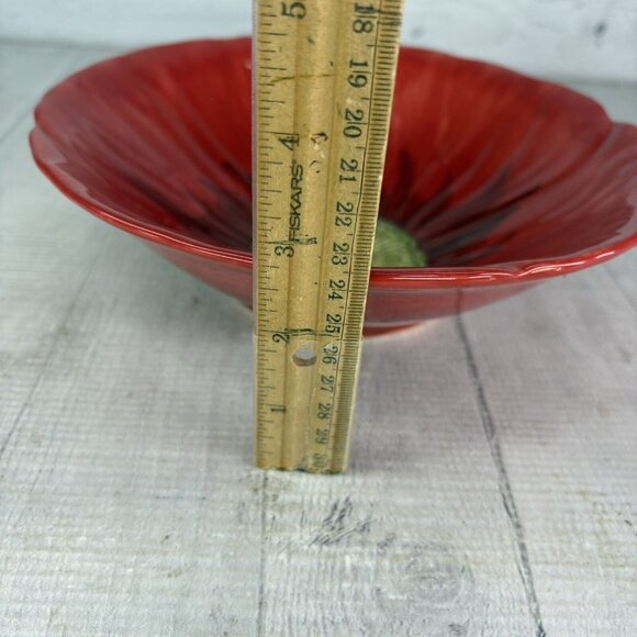Maxcera Corp POPPIES POPPY SPLATTER Red Flower Shape 3D Ceramic 9" Serving Bowl - Picture 10 of 16